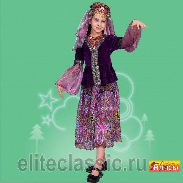 Азербайджанская девочка (фиолетовый, р-р 36; комплект: головной убор, куртка, юбка)