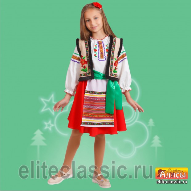Молдаванка девочка (белый, р-р 34; комплект: заколка, жилет, блузка, пояс, юбка с фартуком)