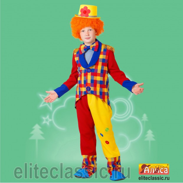 Клоун Степа (красный, р-р 36; комплект: головной убор, галстук-бабочка, жакет, брюки)