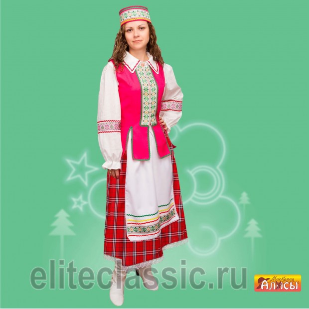 Белоруска (розовый, р-р 42; комплект: головной убор, жилет, фартук, блузка, юбка)