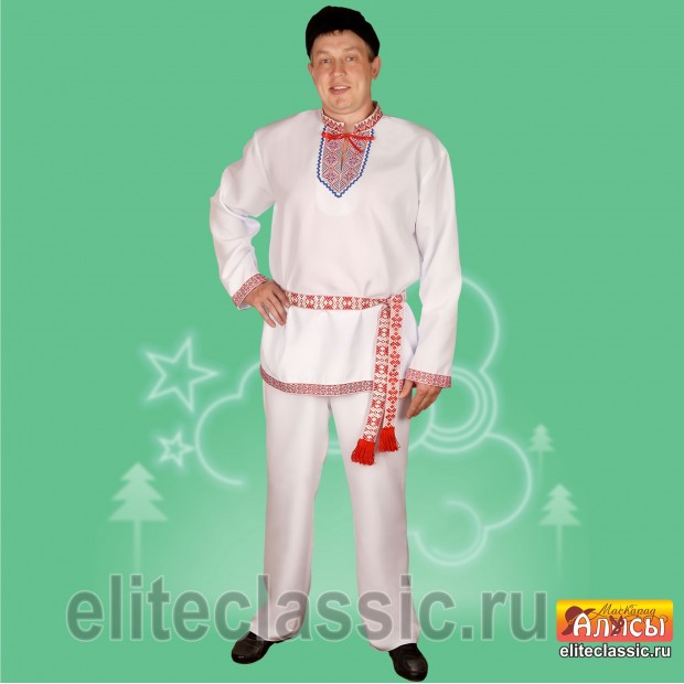 Фино-угорский мужчина (белый, р-р 50; комплект: головной убор, сорочка, пояс, брюки)