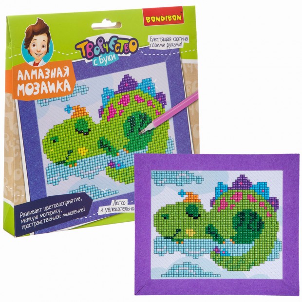 Набор для творчества Алмазная мозаика Картина Динозаврик ВВ3347 Набор для творчества Алмазная мозаика Картина Динозаврик ВВ3347