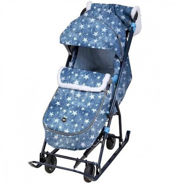 Санки коляска Наши детки 6 НДТ6/ДЗ Джинс со звездами серый каркас /Ника/