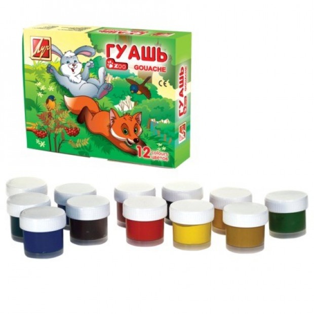 Гуашь 12цв ZOO 19С1252-08 15мл /ЛУЧ/