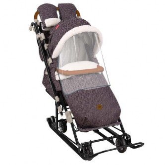 Санки коляска НД7-8К/2 В елочку коричневый /Ника/чехол д/ног, колесо, перекид. ручка Санки коляска НД7-8К/2 В елочку коричневый /Ника/чехол д/ног, колесо, перекид. ручка