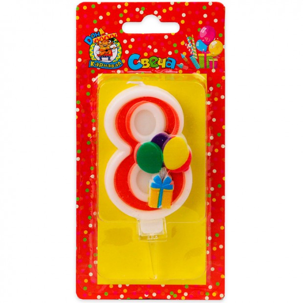 Свеча для торта Весёлый праздник красная Цифра 8 С-5922 Свеча для торта Весёлый праздник красная Цифра 8 С-5922