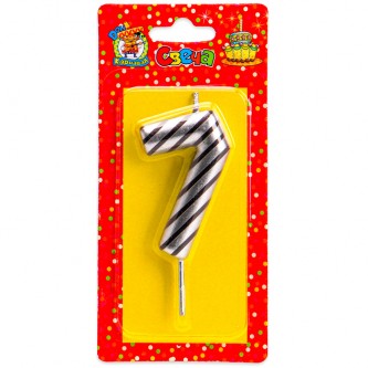 Свеча для торта в полоску Цифра 7 серебряная С-2526 Свеча для торта в полоску Цифра 7 серебряная С-2526