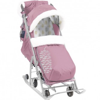 Санки коляска НД7-5К/ПР пыльно-розовый с шишкой (серый каркас) /Ника