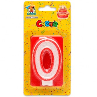 Свеча для торта 4665307410967 с красной окантовкой с блёстками Цифра 0 С-1096 Свеча для торта 4665307410967 с красной окантовкой с блёстками Цифра 0 С-1096