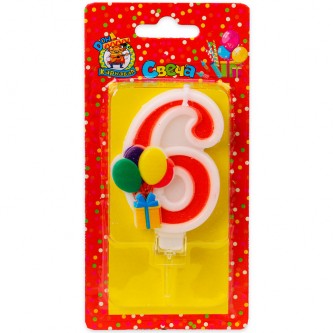 Свеча для торта Весёлый праздник красная Цифра 6 С-5920 Свеча для торта Весёлый праздник красная Цифра 6 С-5920