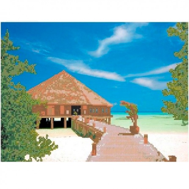 Набор для творчества Алмазная мозаика 5D Бунгало у моря 40*50 см частичная выкладка 89760