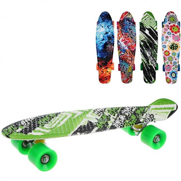 Скейтборд пластик 56 см принт, колеса PU, крепления алюмин., 636148 до 60кг СТОК