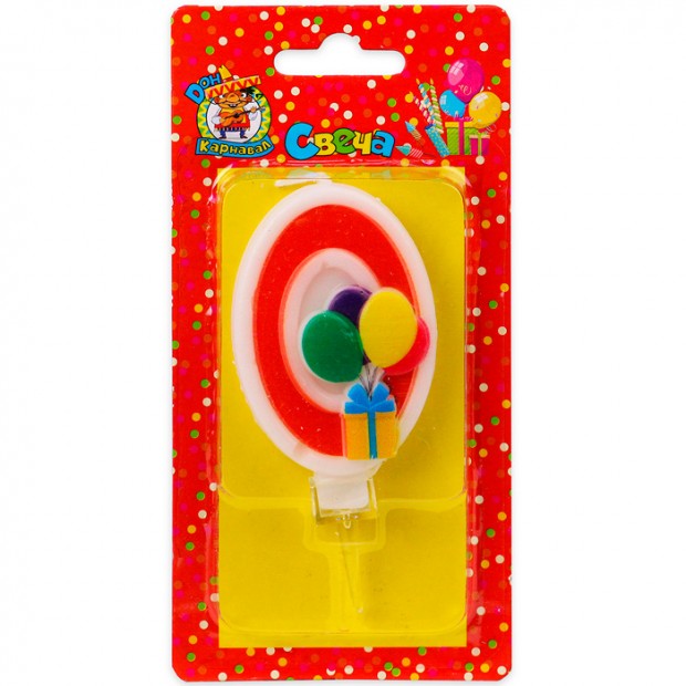 Свеча для торта Весёлый праздник красная Цифра 0 С-5914 Свеча для торта Весёлый праздник красная Цифра 0 С-5914