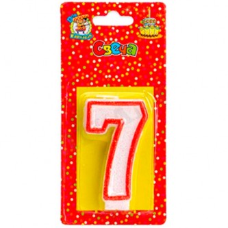 Свеча для торта 4665306724126 с красной окантовкой с блестками Цифра 7 С-2412 Свеча для торта 4665306724126 с красной окантовкой с блестками Цифра 7 С-2412