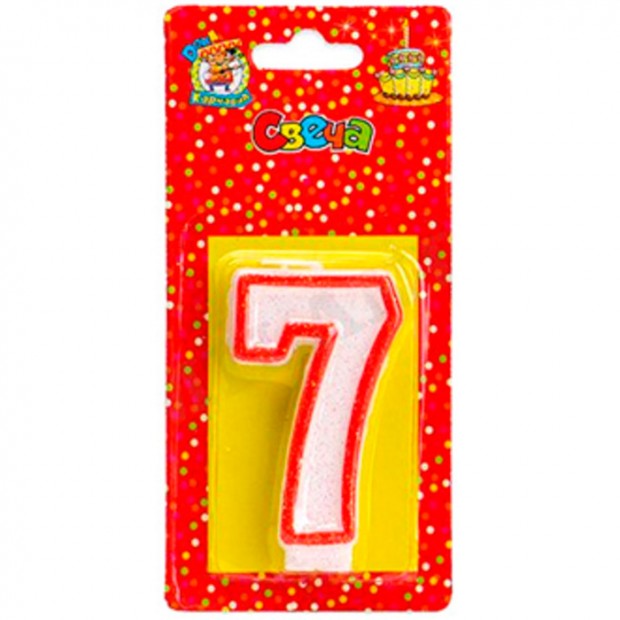 Свеча для торта 4665306724126 с красной окантовкой с блестками Цифра 7 С-2412 Свеча для торта 4665306724126 с красной окантовкой с блестками Цифра 7 С-2412