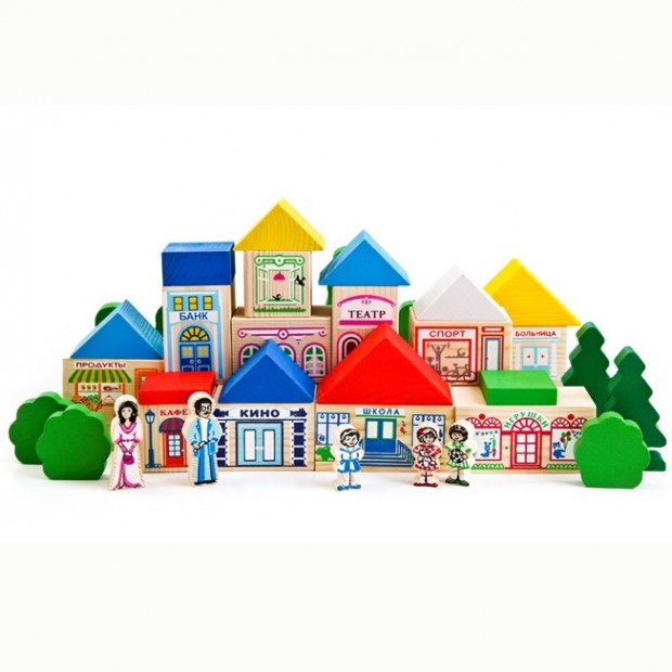 Деревянный конструктор Веселый Городок 56дет 7678-1 Деревянный конструктор Веселый Городок 56дет 7678-1