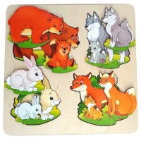 Деревянная рамка вкладыш Дикие животные 3 слоя 7913