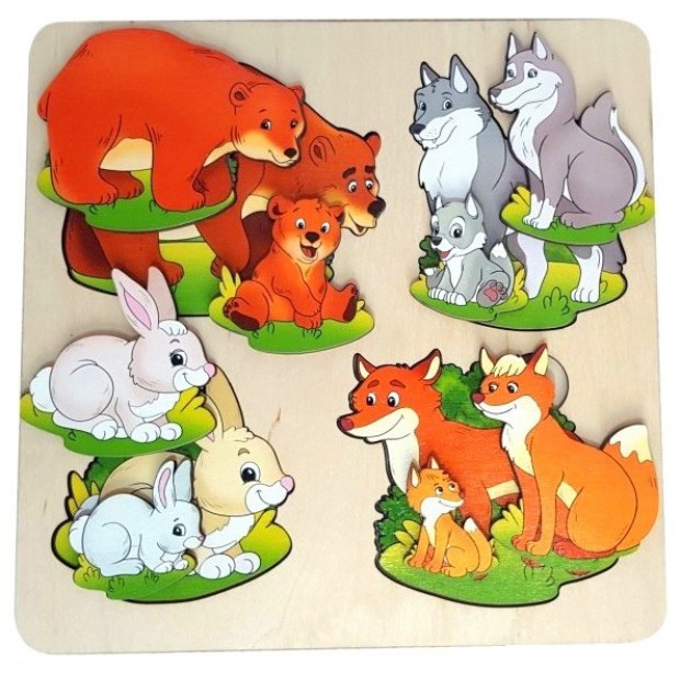 Деревянная рамка вкладыш Дикие животные 3 слоя 7913 Деревянная рамка вкладыш Дикие животные 3 слоя 7913