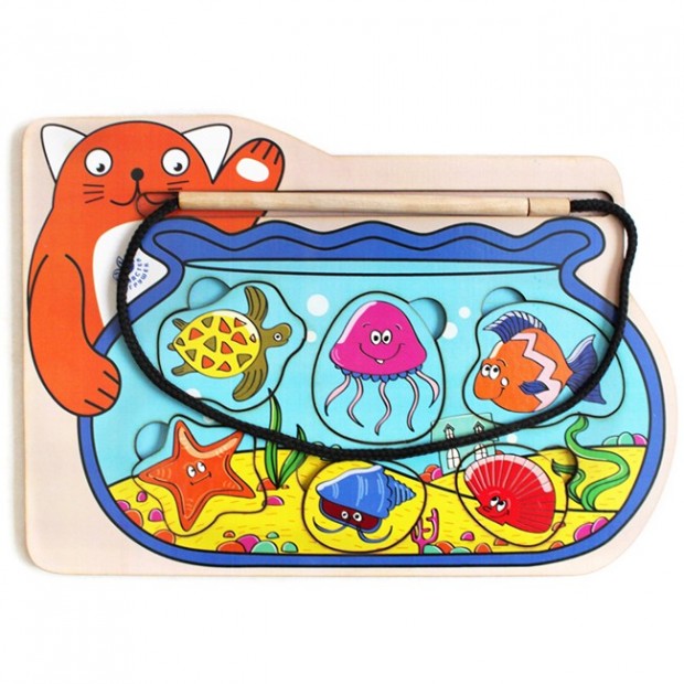 Деревянная рыбалка магнитная Кот рыбак IG0175 Деревянная рыбалка магнитная Кот рыбак IG0175