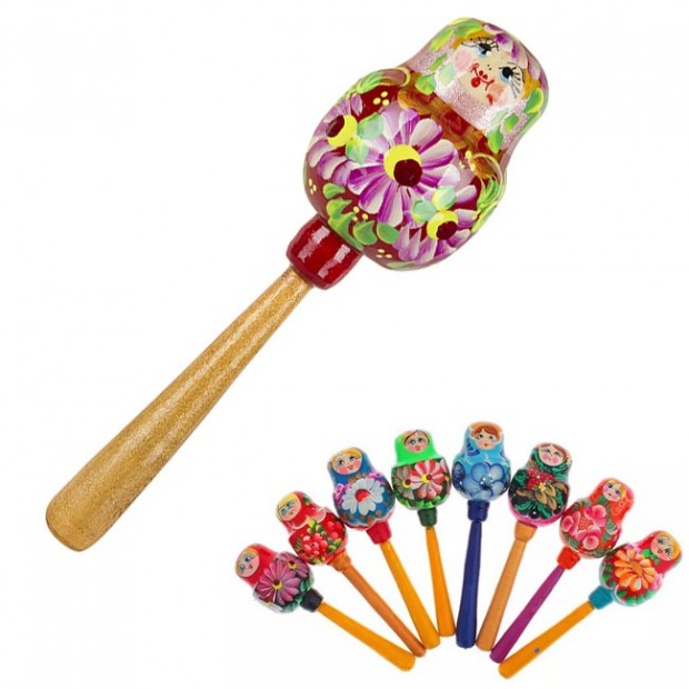 Деревянная погремушка на палке Девочка