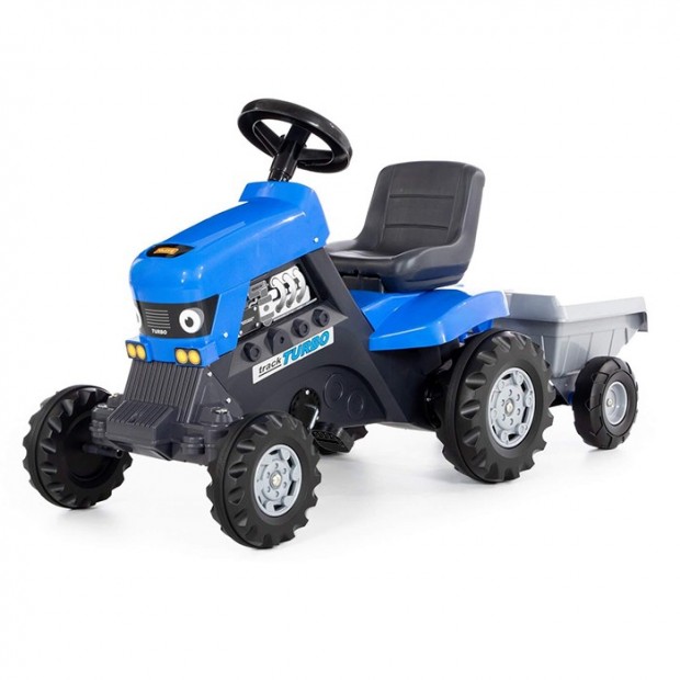 Каталка трактор с педалями Turbo синяя с полуприцепом Каталка трактор с педалями Turbo синяя с полуприцепом