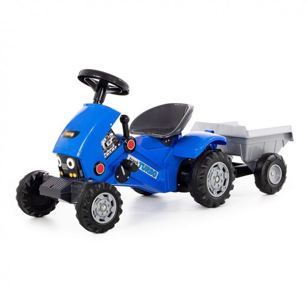 Каталка трактор с педалями Turbo-2 синяя с полуприцепом Каталка трактор с педалями Turbo-2 синяя с полуприцепом