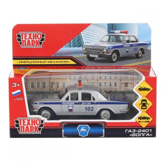 Модель ГАЗ-2401 Волга Полиция серебристый Технопарк в коробке Модель ГАЗ-2401 Волга Полиция серебристый Технопарк в коробке