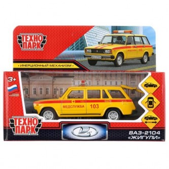 Модель ВАЗ-2104 Жигули Медслужба желтый Технопарк в коробке Модель ВАЗ-2104 Жигули Медслужба желтый Технопарк в коробке