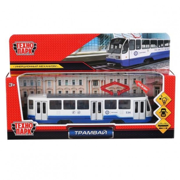 Модель TRAM71403-18SL-BUWH Трамвай белый Технопарк