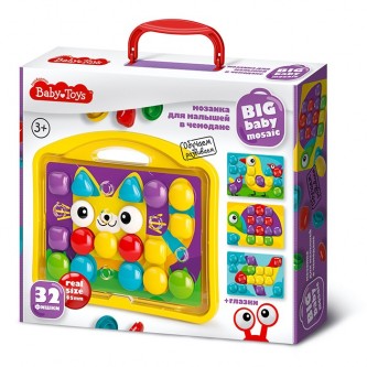 Мозаика для малышей в чемодане "Котик" d4,5, 32 элемента Baby Toys 04105