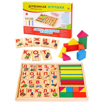 Деревянная Учим буквы. АЗБУКА, ПАЛОЧКИ И БЛОКИ 40 пал,40 блок с карт,8 брус ИД-3790 Деревянная Учим буквы. АЗБУКА, ПАЛОЧКИ И БЛОКИ 40 пал,40 блок с карт,8 брус ИД-3790