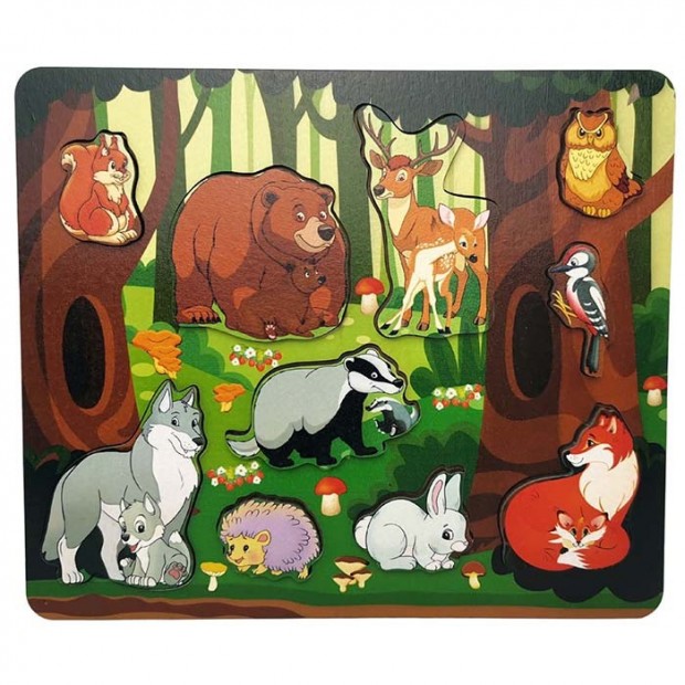 Деревянная Рамка вкладыш Кто живет в лесу? 10 деталей 8410 Деревянная Рамка вкладыш Кто живет в лесу? 10 деталей 8410