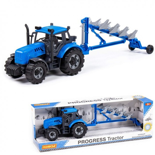 Трактор "Прогресс" с плугом инерционный синий в коробке 91291 Трактор "Прогресс" с плугом инерционный синий в коробке 91291