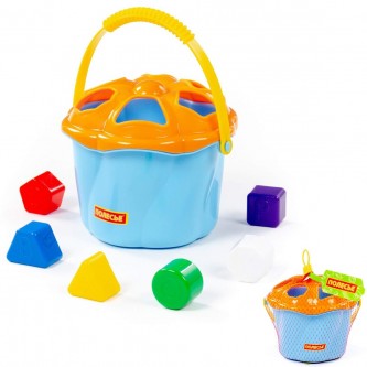 Логическая игрушка "Ведро Сюрприз" 6 элементов голубой в сеточке 93486