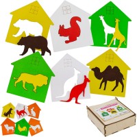 Деревянная Пазл-вкладыш Досочки Сегена Где чей домик?
