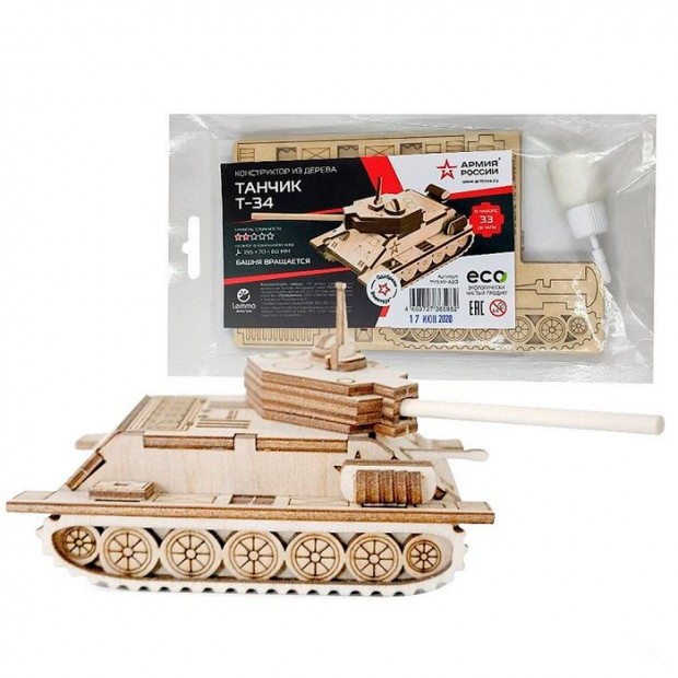Деревянный Конструктор 3D Танчик Т-34 Т-34М Деревянный Конструктор 3D Танчик Т-34 Т-34М