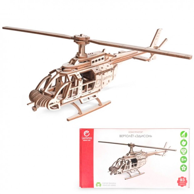 Деревянный Конструктор 3D Вертолет Эдисон 0165 Деревянный Конструктор 3D Вертолет Эдисон 0165