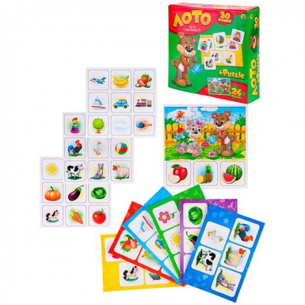 Лото Для малышей+Пазл 30 фишек ИН-1245 Лото Для малышей+Пазл 30 фишек ИН-1245