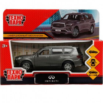 Модель INFINITY QX80, длина 12,5 см, двери, багажник, инер, серый Технопарк в коробке