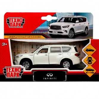 Модель INFINITI QX80, длина 12,5 см, двери, багажник, инер, белый Технопарк в коробке