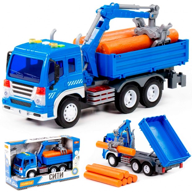 Автомобиль Сити бортовой с манипулятором инерционный со светом и звуком синий (в коробке) 96012 Автомобиль Сити бортовой с манипулятором инерционный со светом и звуком синий (в коробке) 96012