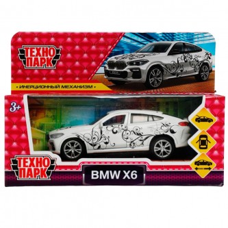 Модель X6-12GRL-WH BMW X6 ДЛЯ ДЕВОЧЕК 12 см, двери, багаж, инер, белый Технопарк в коробке