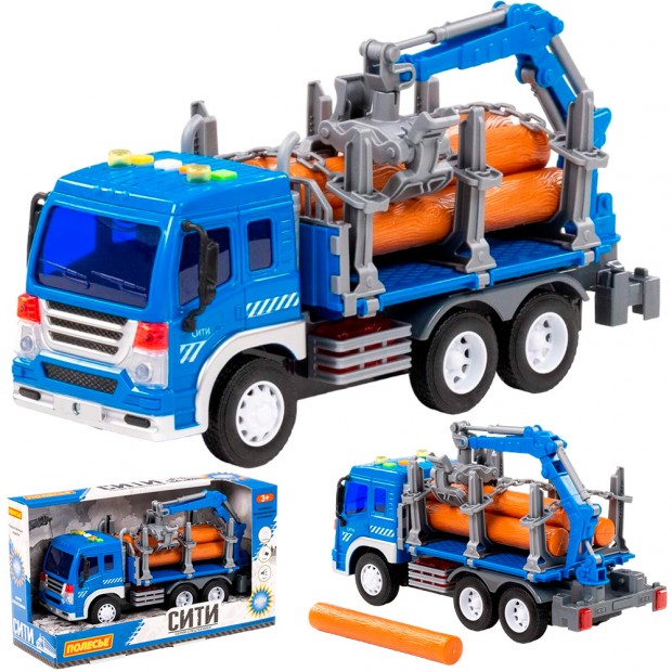 Автомобиль Сити лесовоз инерционный со светом и звуком синий в коробке 96050 Автомобиль Сити лесовоз инерционный со светом и звуком синий в коробке 96050
