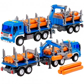 Автомобиль Сити лесовоз с прицепом инерционный со светом и звуком синий в коробке 96074