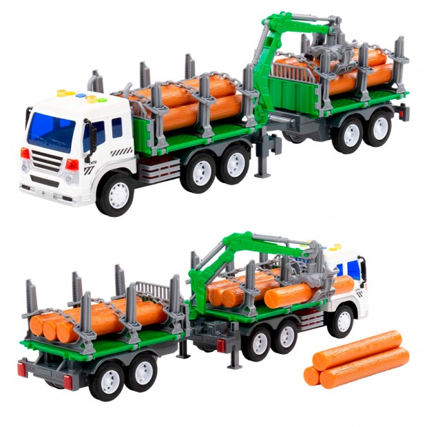 Автомобиль Сити лесовоз с прицепом инерционный со светом и звуком синий в коробке 96081 Автомобиль Сити лесовоз с прицепом инерционный со светом и звуком синий в коробке 96081