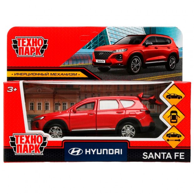 Модель SANTAFE2-12-RD HYUNDAI SANTAFE длина 12 см, двери, багаж, инер, красный Технопарк в коробке /72/