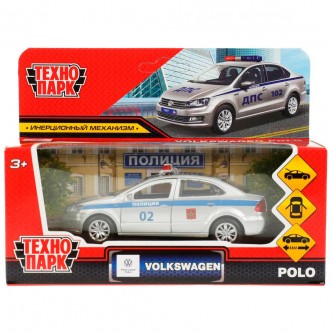 Модель POLO-12POL-SR VOLKSWAGEN POLO ПОЛИЦИЯ 12 см Технопарк  в коробке