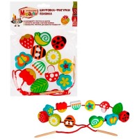 Деревянная Шнуровка-фигурки "Полянка": 12 деталей 3-4 см, шнурок 76805