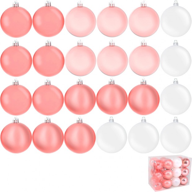 Елочный набор Шары белый, розовый 7см, 24 шт SYQA-0123016 Елочный набор Шары белый, розовый 7см, 24 шт SYQA-0123016