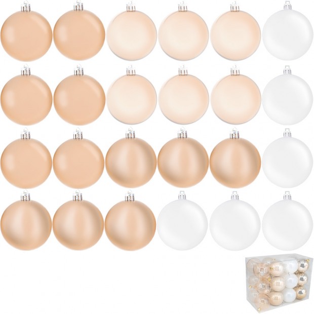 Елочный набор Шары белый, беж 7см, 24 шт SYQA-0123019 Елочный набор Шары белый, беж 7см, 24 шт SYQA-0123019